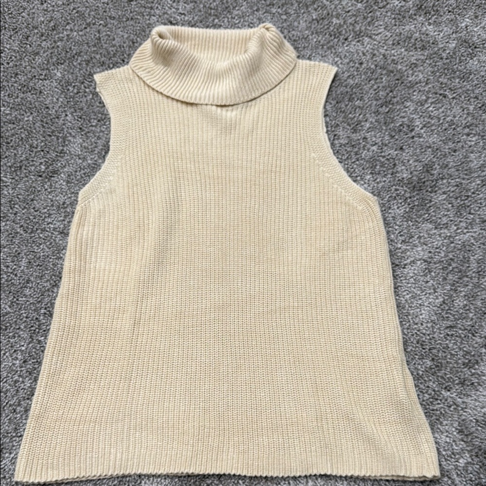 Sleeveless Cream Turtleneck Blouse